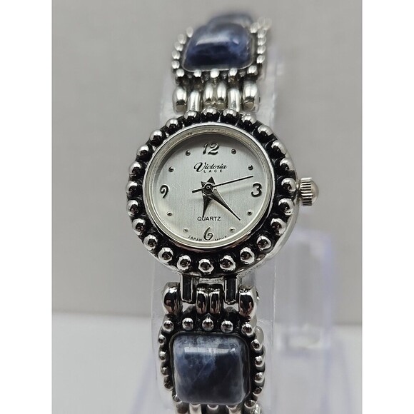 Victoria Lace Quartz Blue Cabochon Watch Japan Silver Tone Womens New Battery - Picture 4 of 10